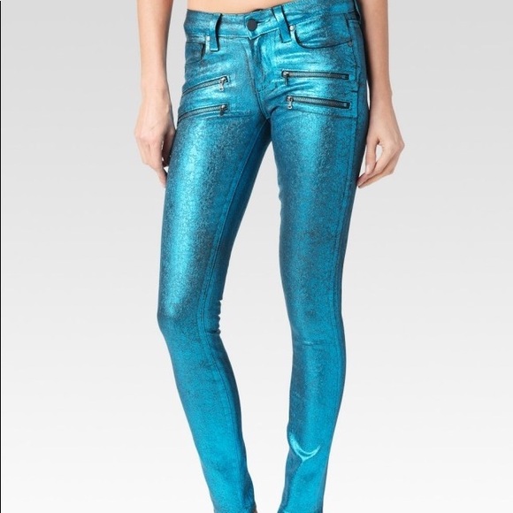 PAIGE Denim - PAIGE turquoise crackled foil Edgemont skinny jean